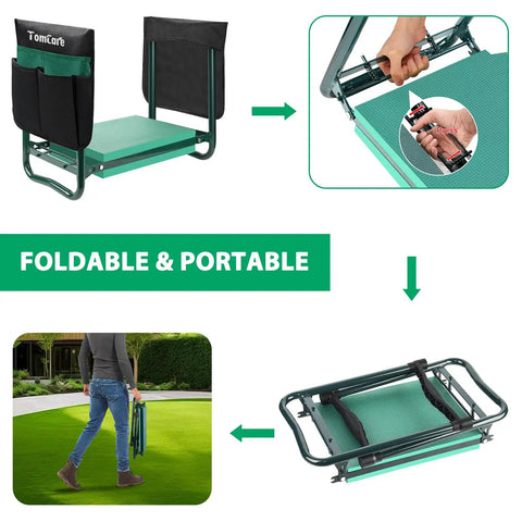 Garden Kneeler And Seat With Extra Wide Soft Kneeling Pad And Large Tool Pouches, Heavy Duty Foldable Garden Stool, folded view