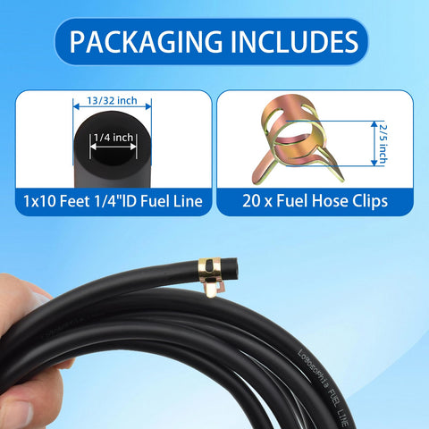 10 Ft Quarter Inch ID Fuel Line Hose Kit With 20 Clamps For Small Gas And Diesel Engines Generators And Powersports