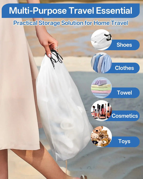 Person holding Clear Waterproof Travel Shoe Bags For Packing Large 15.7 By 11.8 Inch Size Portable Shoe Organizer.