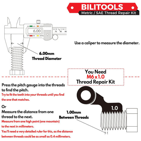 BILITOOLS M6x1.0 thread repair kit with HSS drill and helicoil insert, metric size