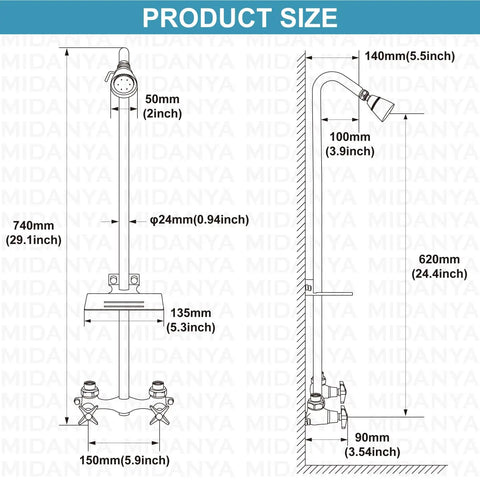 Matte Black Outdoor Shower System For Poolside Use, Wall Mounted With Brass Mixer Valve And Dual Cross Handles, Adjustable Shower Head, Exposed Fixtures, Soap Dish, Heavy Duty Outdoor Bathroom Upgrade Built To Last