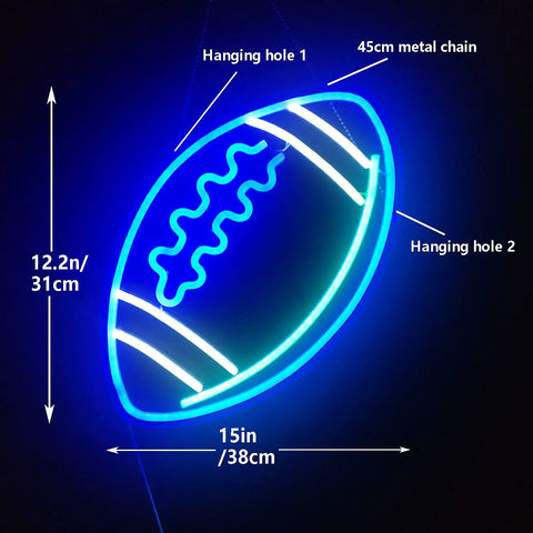 Blue Football Shape Neon Light Sign LED USB Powered Wall Decor For Bedroom Kids Game Room College Party And Christmas Gifts