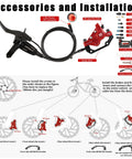 Red 4-piston hydraulic e-bike brake kit with 180mm 2.75mm thick rotor, pre-bled DOT 4; includes lever and hose.
