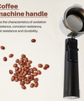 Solid 51mm Portafilter And Built Tough Bracket Handle For Espresso Machines With Pressurized Filter Fits KF6001 KF7001 KF5002 Home Barista Setup Top Shelf Pull with coffee beans.