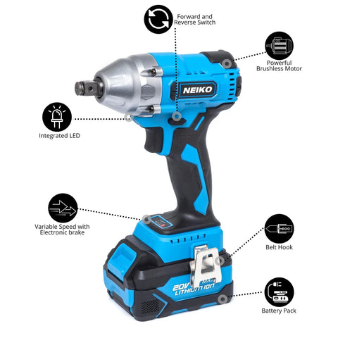 Cordless Half Inch Drive Impact Wrench Twenty Volt Battery Powered Compact High Torque For Lug Nuts And Car Tires Includes Li Ion Battery And Fast Charger For Automotive Maintenance