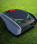 Ultra Quiet Robotic Lawn Mower for Big Yards up to 1,500 Square Meters with Smart Satellite Navigation auto mowing displayed on grass