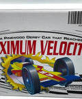 Product box for Bulk Pinewood Derby Car Kits Pack Of 12 With Wheels And Axles featuring a colorful race car illustration.
