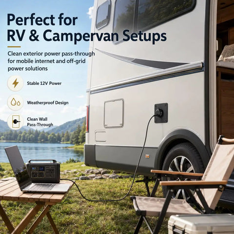 Waterproof Wall Pass Through Socket For Starlink Mini Power Setup 5.5x2.1mm DC Connector, RV camper wall port