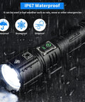 Ultra Bright Rechargeable Flashlight With 1.42 Million Lumens Six Modes IP67 Waterproof Tactical Emergency Light in rain