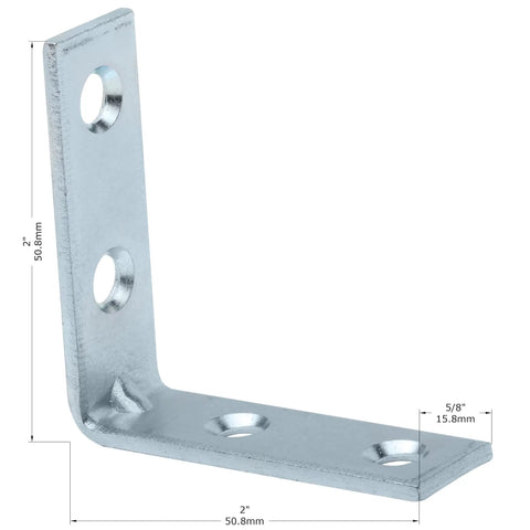 100 Pack Tough As Nails L Shaped Corner Braces 2 Inch 14 Gauge Zinc Coated Steel Angle Brackets for DIY Projects, detailed view.