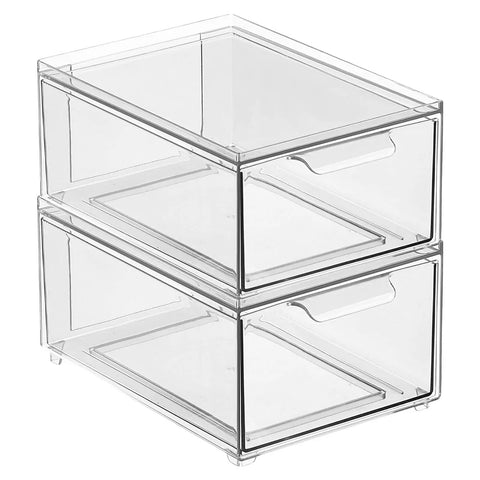 Stackable Storage Box With 2 Pull Out Drawers Clear Plastic Bin For Closet Organization Linen Coat Bedroom Or Entryway Storage Space Saving Durable Translucent Organizer Lumiere Collection 2 Pack