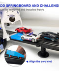 High Speed Slot Car Track Set With Dual Lanes, Four Officially Licensed Cars, springboard, and two cars racing on track