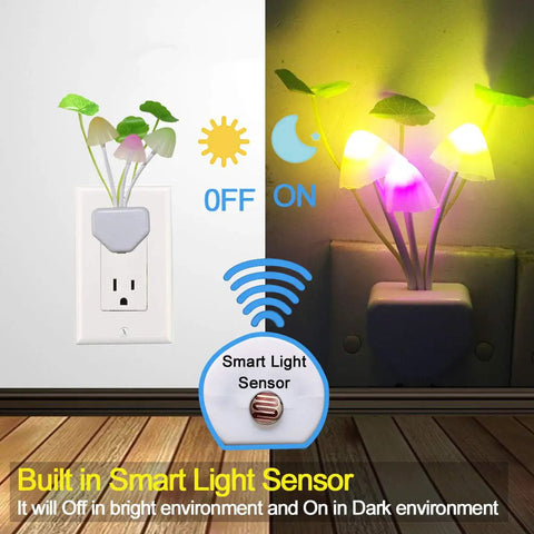 Two Pack Plug In LED Mushroom Night Lights With Dusk To Dawn Sensor Color Changing Bed Night Light Soft Cozy Glow For Kid Friendly Room Hallway Nursery Bedroom Living Room Wall Lamp