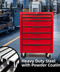 Premium 7 Drawer Rolling Tool Chest With Slick Ball Bearing Slides And Locking Caster Wheels, Beefy Carbon Steel Mechanics Cabinet