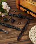 Five Piece Vintage Black Drawer Pulls Set With 0 98 Inch Center To Center Zinc Alloy Cabinet Knobs displayed with screws