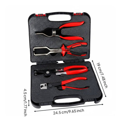 Premium Hose Clamp Pliers Set For Auto Repair Pros Featuring Ergonomic Non Slip Grips, Heavy Duty Alloy Build, Compact Carry Case To Handle All Types Of Clamp Removal And Installation Fast Without Any Hassle. 4pc set in 19 cm case