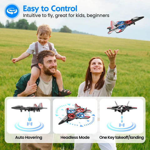 Family playing with Foam Remote Control Airplane For Kids And Beginners With LED Lights Altitude Hold 360 Degree Flip in park