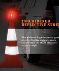 28 Inch Collapsible LED Traffic Cones Four Pack Pop Up Reflective Safety Cones beside car at night with LED light on top