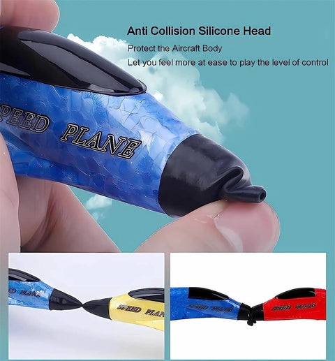 Close-up of RC Airplane Toy With Lights Su-35 Style Glider hybrid design emphasizing anti-collision silicone head.
