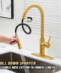 Top Shelf Brushed Titanium Gold Kitchen Faucet With Pull Down Magnetic Docking Sprayer, single handle, in use next to sink