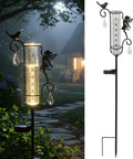 Solar Powered Glass Weather Station Rain Gauge Garden Stake With Freeze Proof Design Fairy Garden Decor Outdoor Yard Crystal Pendant Rain Meter Easy Lawn Rain Reading And Garden Swag