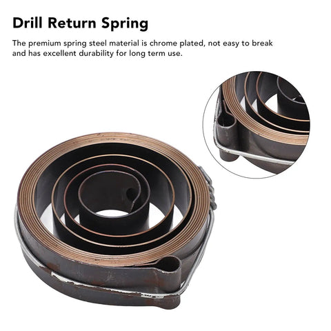 Spring Return Coil For Drill Press, 19 mm Width, 64 mm Outer Diameter, Durable Spring Steel, close-up of metal coil.