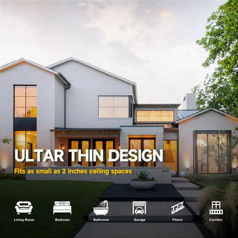 Modern home exterior highlighting Six Inch Slim LED Recessed Ceiling Light With Junction Box Dimmable Downlight With Baffle Trim.