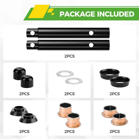 King Pin And Bushing Kit For Golf Carts G2 G8 G9 G11 G14 G16 G19 G20 1985-2001 Gas Or Electric Models Easy Install Durable Beefy Replacement Part Built For Smooth Steering And Long Lasting Performance., 2 kingpins, bushings, seals and washers shown, 2pcs each
