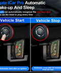 Vgate iCar Pro Bluetooth OBD2 Diagnostic Tool for iOS Android Windows showing automatic wake-up and sleep modes