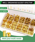 Brass Compression Sleeve Kit With 460 Pieces Ferrules Inserts Fittings Assortment for Air Water Oil Gas Tubes in plastic organizer