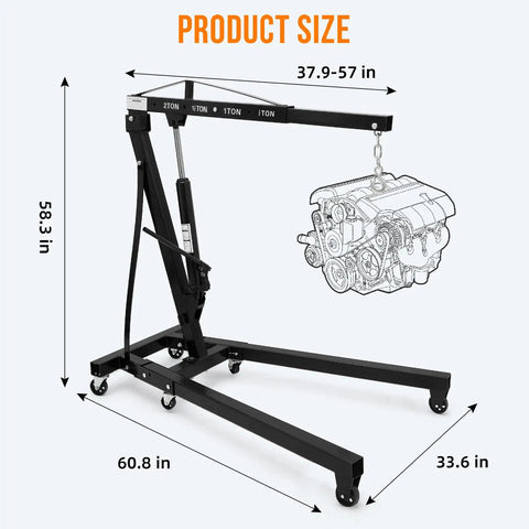 Shop Certified 2 Ton Hydraulic Engine Hoist Cherry Picker For Classic Rides dimensions with engine illustration, 58.3 in height.