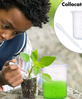 Child using Plastic Beaker Set With Five Size Low Form Graduated Beakers In 500 Ml 250 Ml 100 Ml 50 Ml 25 Ml And Five Droppers For Lab Experiments Durable Polypropylene Chemical Resistant Shatterproof Ideal For Scientific Classrooms And Home Projects outdoors with plant.