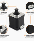 High Torque Nema 17 Y Axis Stepper Motor Sweet Drop In Swap Compatible With Kobra Series showing timing pulley, 6-pin connector, and stable body.