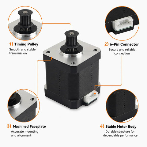 High Torque Nema 17 Y Axis Stepper Motor Sweet Drop In Swap Compatible With Kobra Series showing timing pulley, 6-pin connector, and stable body.