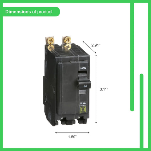 Beefy Bolt On QOB250CP Circuit Breaker With VisiTrip Indicator showing dimensions, designed for overload and short circuit protection