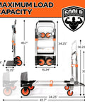 3 In 1 Aluminum Folding Hand Truck Dolly Cart With Wheels, Heavy Duty Convertible Cart, dimensions and load capacity shown