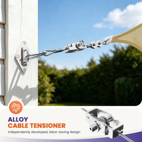 Shade Sail Hardware Kit With 24 Foot Stainless Steel Wire For Rectangle Sun Shade Installation, Rugged 304 Stainless Rigging For Outdoor Patio Canopies, Easy Mount, Weather Resistant, Secure Support, No Fuss, Long Lasting, wall-mounted cable tensioner with shade sail wire
