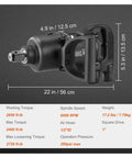 1 Inch Air Impact Wrench Delivers 2730 Ft Lbs Breakaway Torque As A Lightweight Heavy Duty Pneumatic Impact Gun, side view with dimensions.
