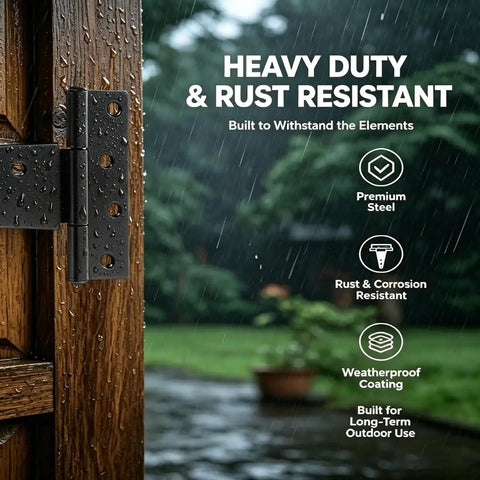 Heavy Duty Wood Fence Gate Hardware Kit With 2 T Strap Hinges, Sliding Gate Latch, 2 Gate Handles, Black Finish, Built To Last, Rust Resistant And Weatherproof, 16 Inch Outdoor Gate Set For Yard Barn Shed on wet wood gate