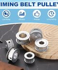 Timing Belt Pulley 5M 26 Teeth 25mm Bore 1 Inch Aluminum AF Type Synchronous Wheel For 3D Printers CNC Routers Milling Machines And Industrial Gear Systems Pro Grade Build silver pulleys displayed on a table