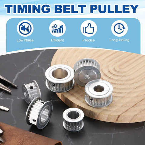 Timing Belt Pulley 5M 26 Teeth 25mm Bore 1 Inch Aluminum AF Type Synchronous Wheel For 3D Printers CNC Routers Milling Machines And Industrial Gear Systems Pro Grade Build silver pulleys displayed on a table