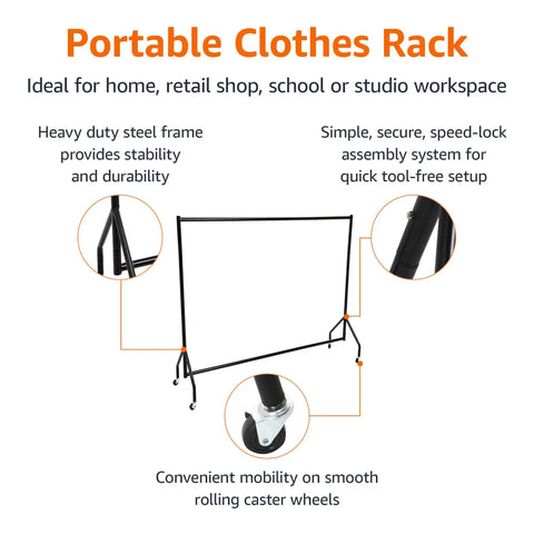 Heavy Duty Rolling Garment Rack With Solid Steel Frame And Smooth Gliding Casters Keeps Your Fit Stacked And Ready Without Any Fuss For Home Or Workshop Spaces Featuring Easy Peasy Assembly And Sleek Black Finish