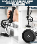 Commercial Sink Faucet - 21" Height Commercial Faucet Wall Mount with Pre-Rinse Sprayer showing hand press and rubber nozzles.