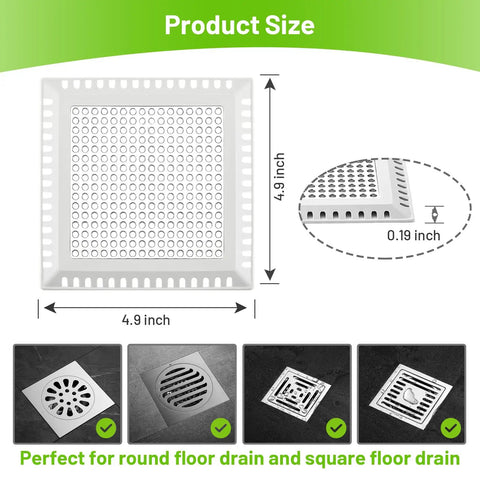 Stainless Steel Shower Drain Hair Catcher With Soft Silicone Edge Square Drain Strainer dimensions and usage examples