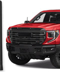 Low Profile Rubber Antenna for GMC Sierra 1500 2006-2026 next to red truck, German engineered copper coil for crisper signal