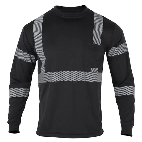 ANSI Class 3 Hi Vis Black Long Sleeve Work Shirt with Reflective Tape
