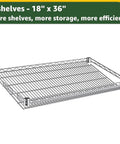 Workhorse Heavy Duty Chrome Shelving Rack Features Twenty Five Clear Slanted Storage Bins 18 By 36 By 74 Inch Metal Wire Utility Frame For Garage Tool Stashing And Warehouse Bin Organization Holding Six Hundred Pounds 5-shelf chrome wire rack at 18x36 inches.