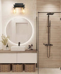 2 Light Black Bathroom Vanity Light Fixture Industrial Farmhouse Wall Sconce With Glass Mason Jar Shades Pipe Wall Lamp above round mirror