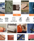 Heavy Duty Snap Button Kit With 100 Sets Of 15mm Metal Snaps For Clothing Leather Canvas And Boat Covers Includes Press Stud Tool With Three Dies And Clear Storage Box Four Color Pack Pro Grade displayed with usage examples on canvas, clothes, bags, tents, and curtains.