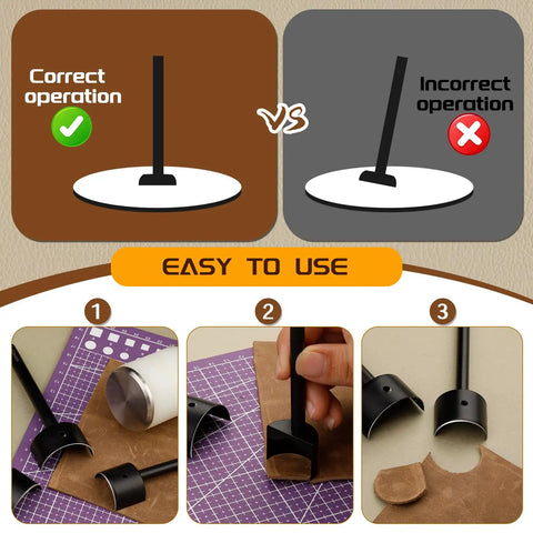Instructions for using 7 Piece Leather Punch Set 15mm To 45mm Corner And Half Round Holes Kit For Belts Wallets And Bags displayed